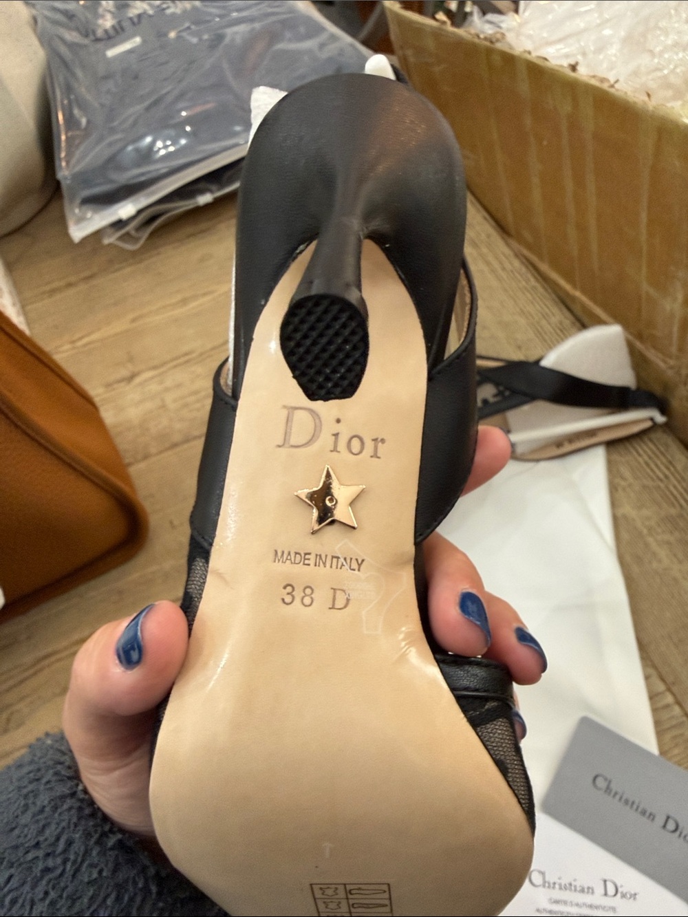 CD Black Logo Mesh Slingback Heels - Picture 4 of 5